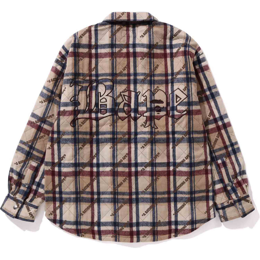 A BATHING APE LOGO CHECK PATTERN PADDED FLANNEL SHIRT JACKET MENS