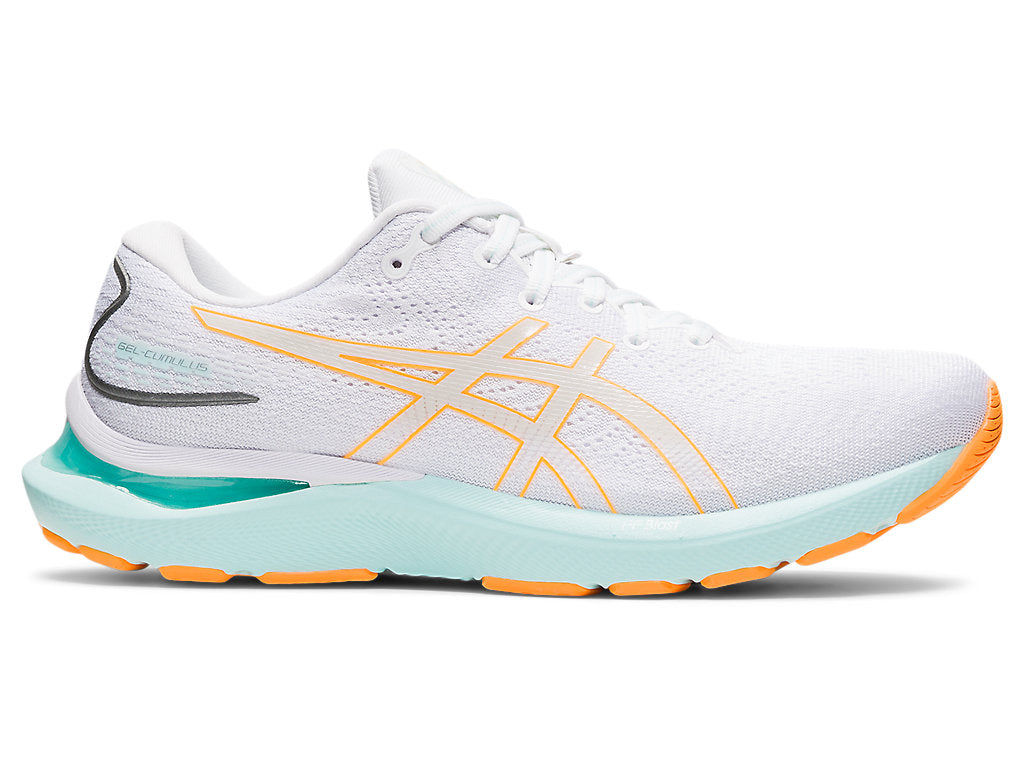 Women's Asics Gel-Cumulus 24, White/Orange Pop, 5 B Medium