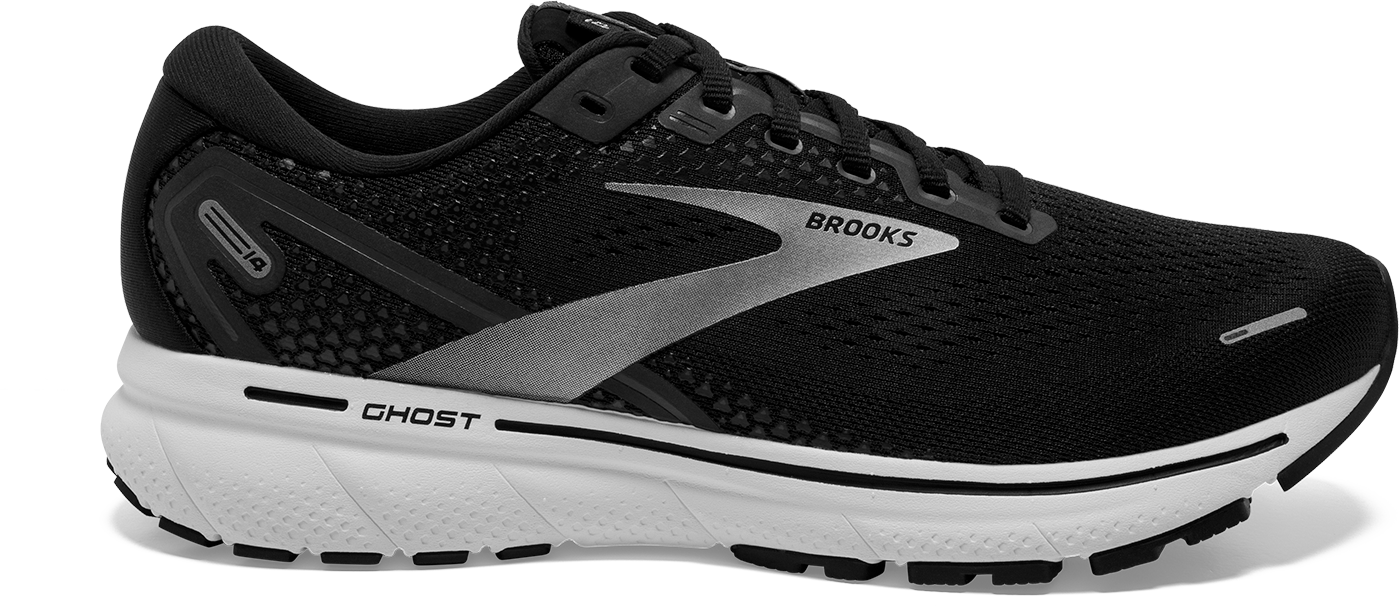 Women's Brooks Ghost 14, Black/White/Silver, 8 D Wide
