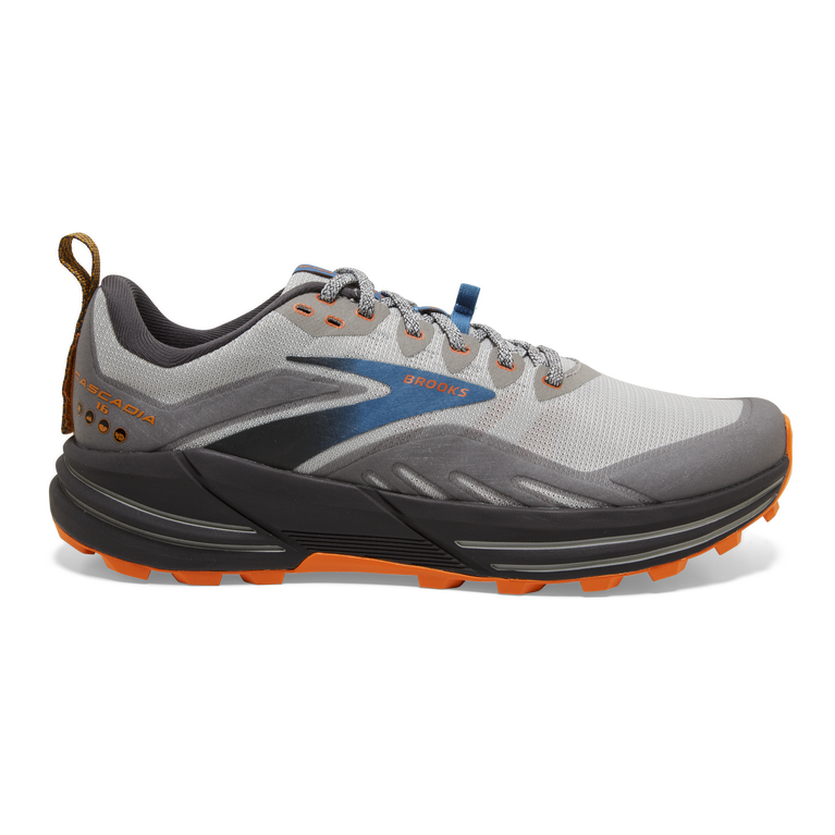 Men's Brooks Cascadia 16, Oyster Mushroom/Alloy/Orange, 9 D Medium
