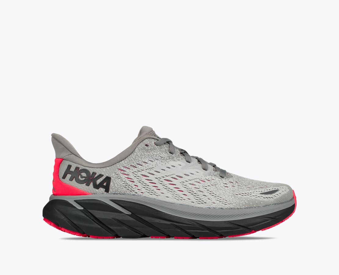 Women's Hoka One One Clifton 8, Sharkskin/Diva Pink, 8.5 B Medium