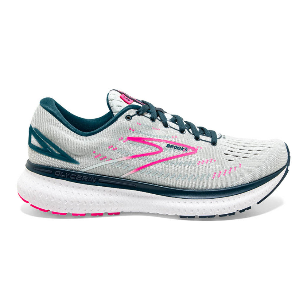 Women's Brooks Glycerin 19, Ice Flow/Navy/Pink, 7 D Wide