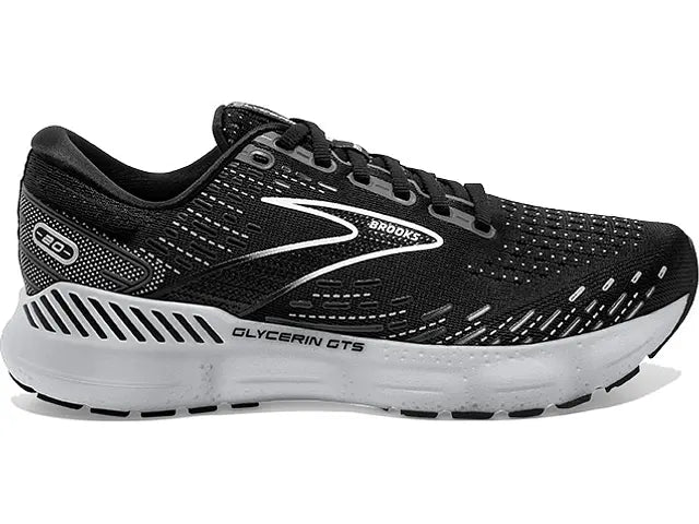 Women's Brooks Glycerin GTS 20, Black/White/Alloy, 10 B Medium