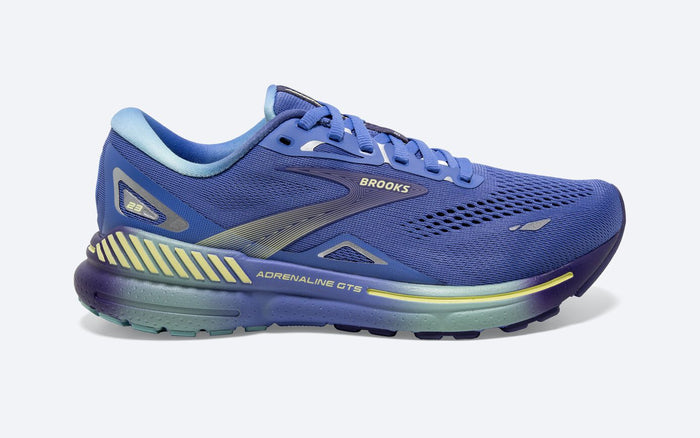 Women's Brooks Adrenaline GTS 23, Baja Blue/Wisteria/Yellow Lime, 7 B Medium