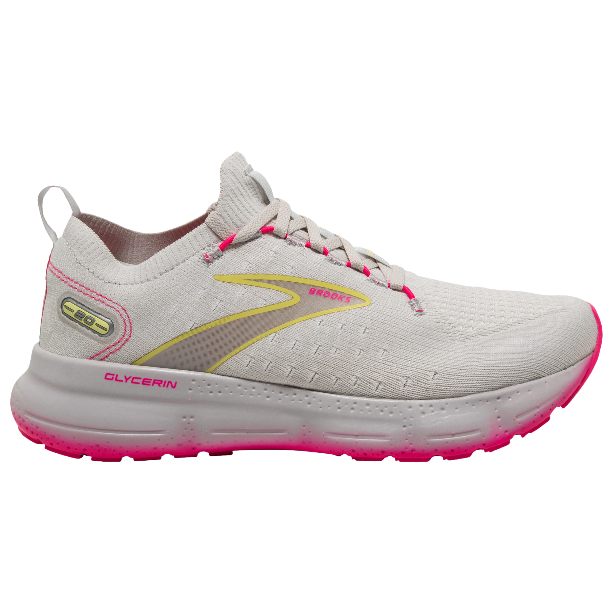 Women's Brooks Glycerin StealthFit 20, Grey/Yellow/Pink, 9.5 B Medium