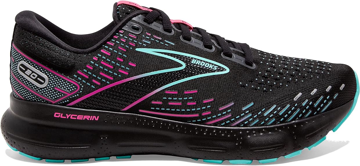 Women's Brooks Glycerin 20, Black/Blue Light/Pink, 7.5 B Medium