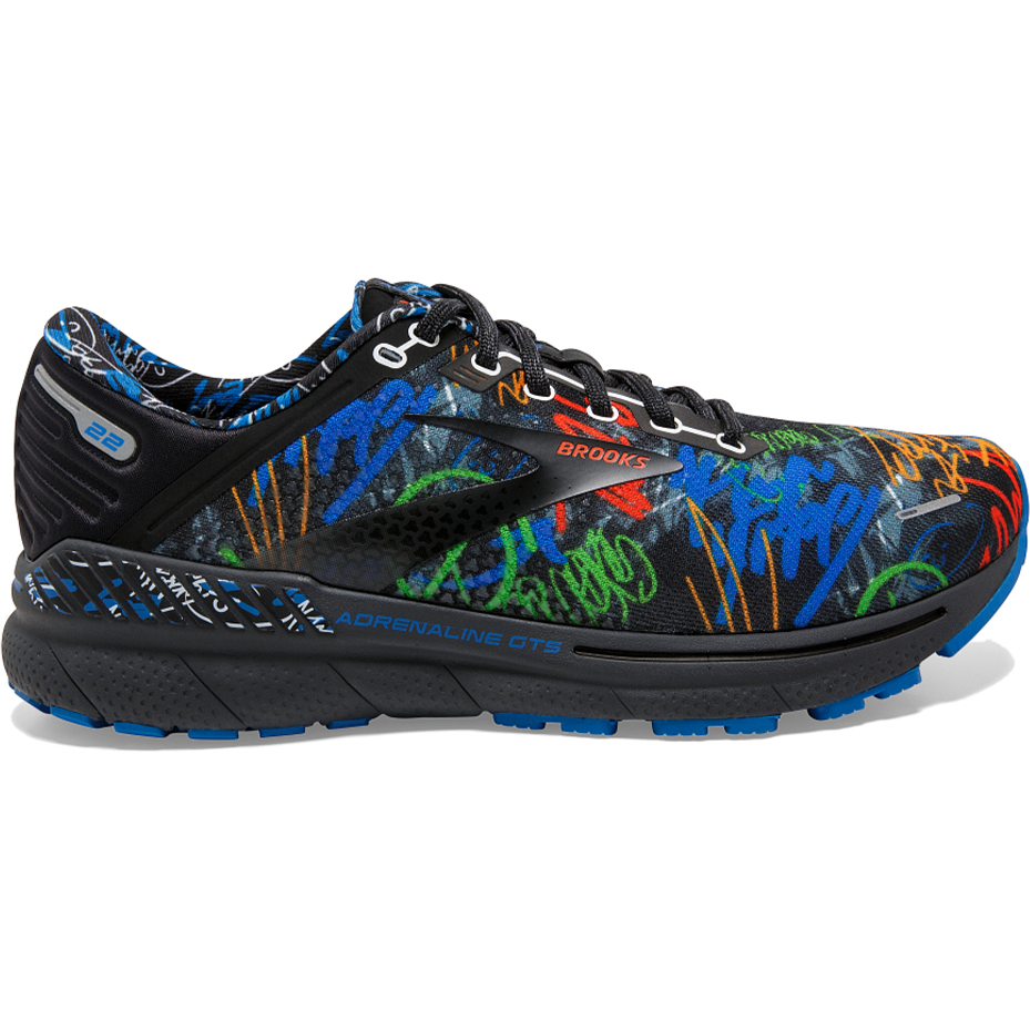 Men's Brooks Adrenaline GTS 22, Black/Blue/Cherry Tomato, 9.5 D Medium