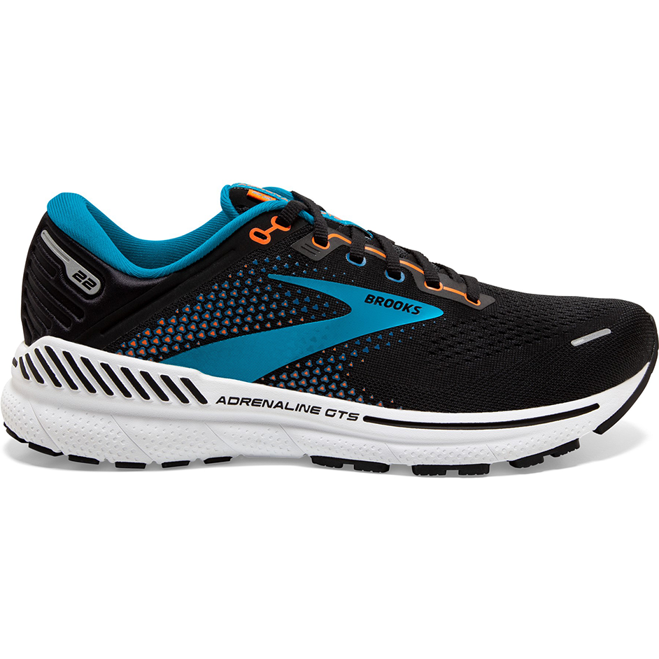 Men's Brooks Adrenaline GTS 22, Black/Blue/Orange, 10.5 D Medium