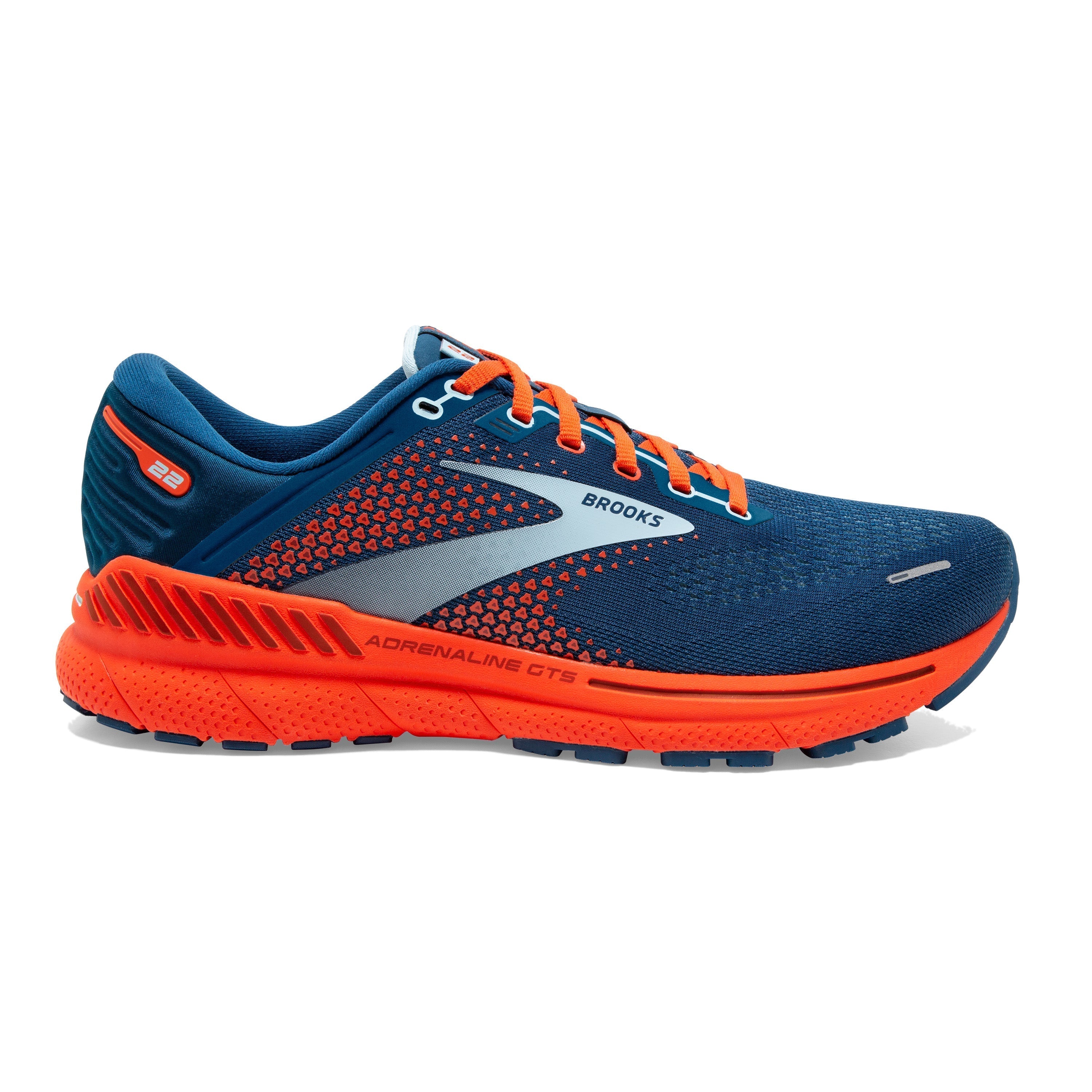 Men's Brooks Adrenaline GTS 22, Blue/Light Blue/Orange, 12 D Medium