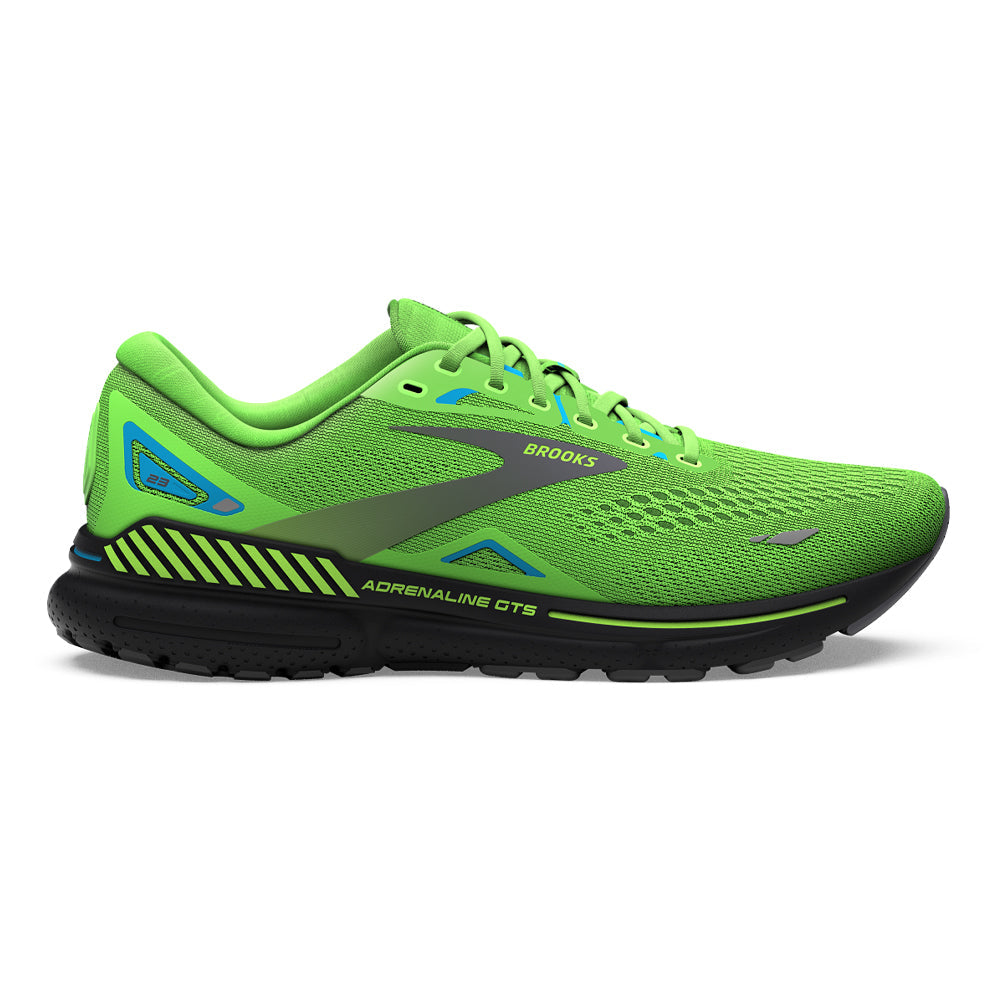 Men's Brooks Adrenaline GTS 23, Green Gecko/Grey/Atomic Blue, 11 2E Wide