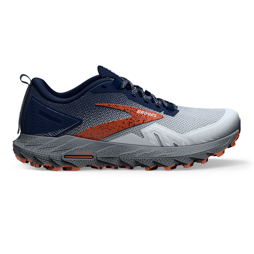 Men's Brooks Cascadia 17, Blue/Navy/Firecracker, 8.5 2E Wide