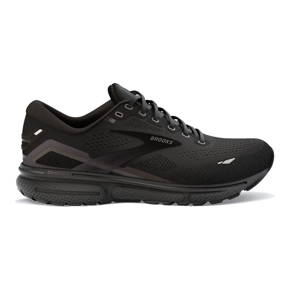 Men's Brooks Ghost 15, Black/Black/Ebony, 12 2E Wide