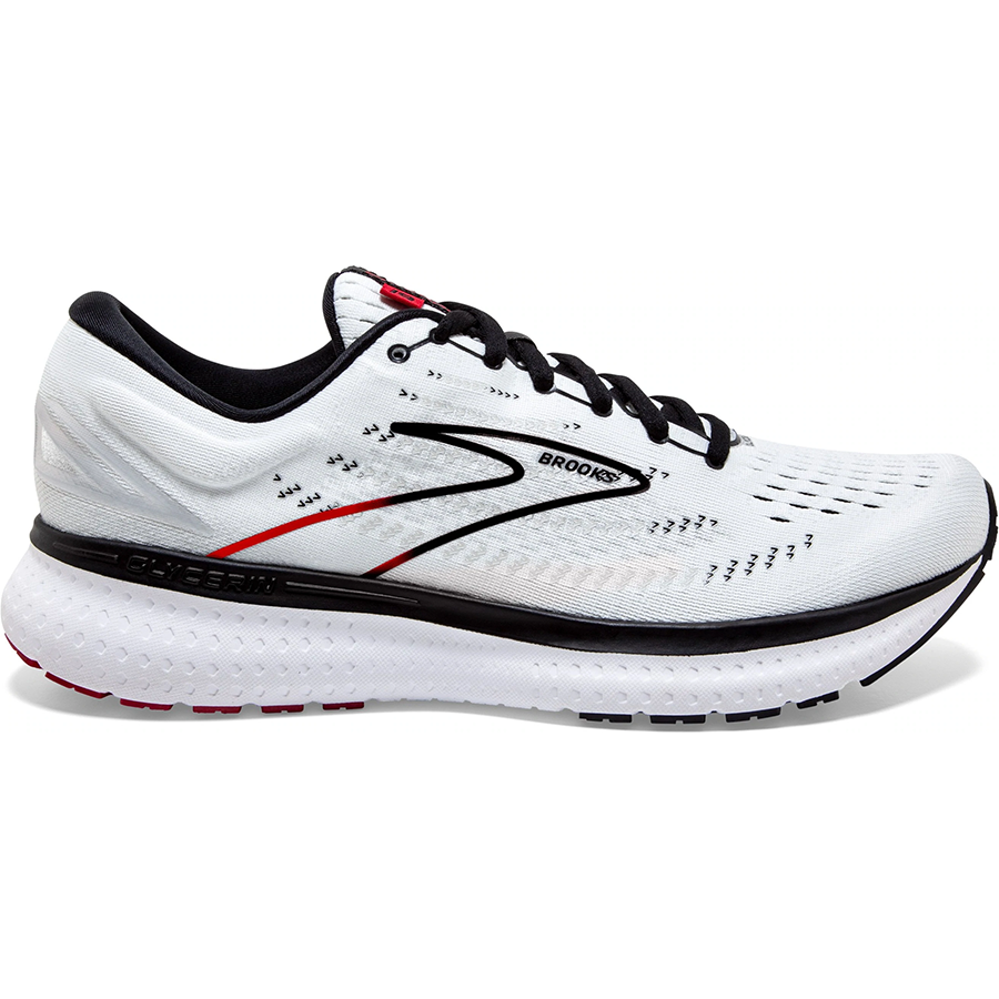 Men's Brooks Glycerin 19, White/Black/Red, 10.5 D Medium