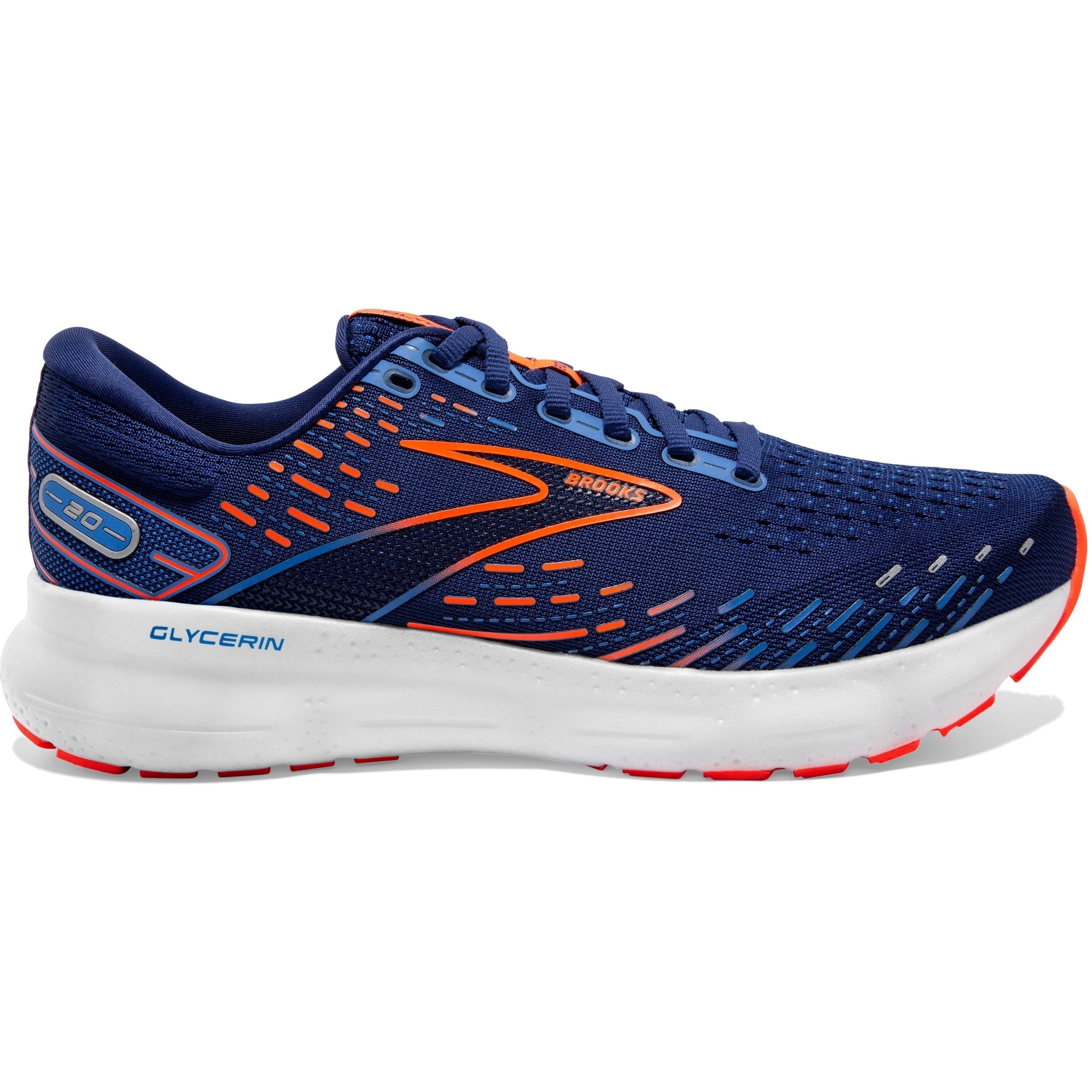 Men's Brooks Glycerin 20, Blue Depths/Palace Blue/Orange, 9 2E Wide