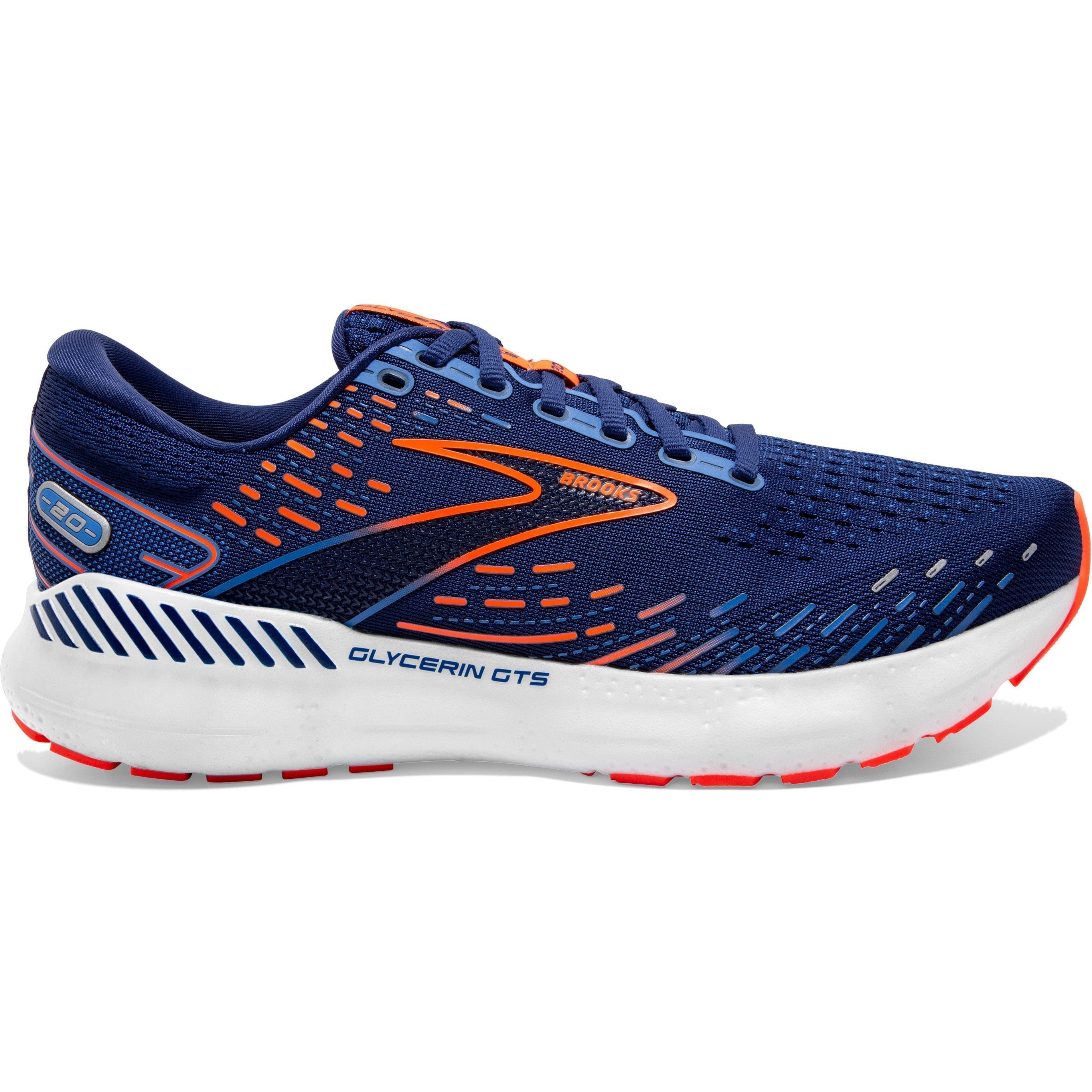 Men's Brooks Glycerin GTS 20, Blue Depths/Palace Blue/Orange, 10.5 2E Wide