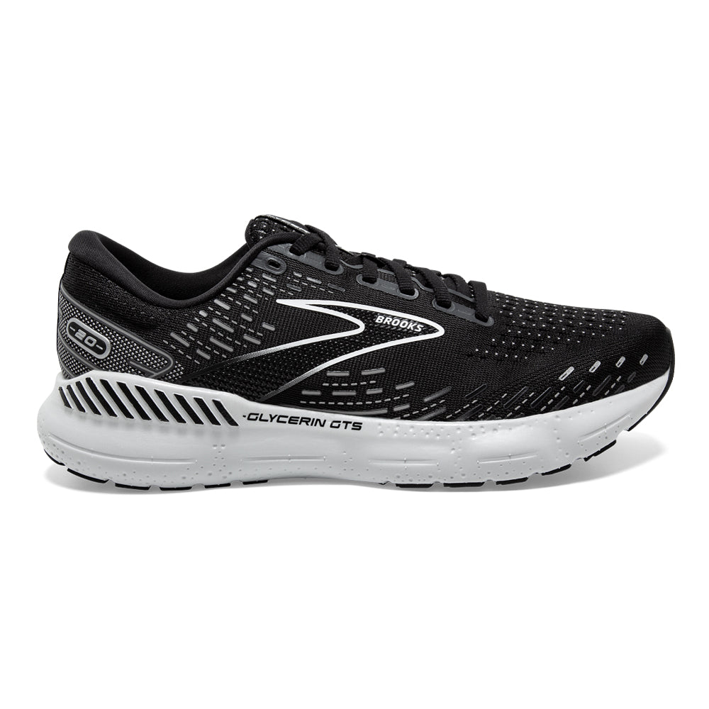 Men's Brooks Glycerin GTS 20, Black/White/Alloy, 11 D Medium