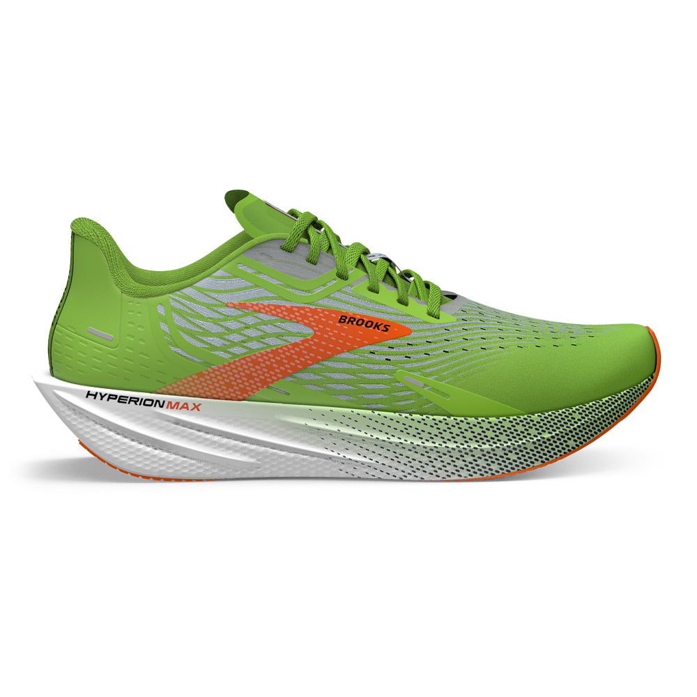Men's Brooks Hyperion Max, Green Gecko/Red Orange/White, 10.5 D Medium