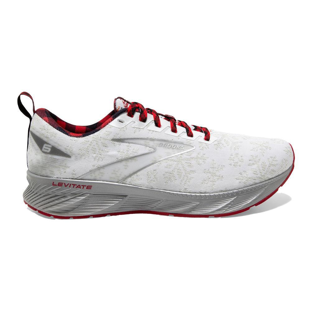 Men's Brooks Levitate 6, White/Red/Silver, 10.5 D Medium