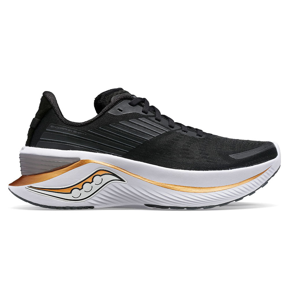 Men's Saucony Endorphin Shift 3, Black/Goldstrck, 11.5 2E Wide