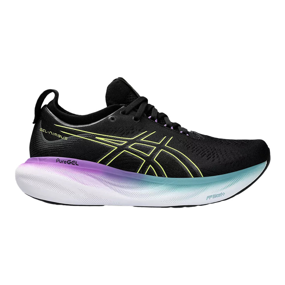 Women's Asics Gel-Nimbus 25, Black/Glow Yellow, 6.5 B Medium