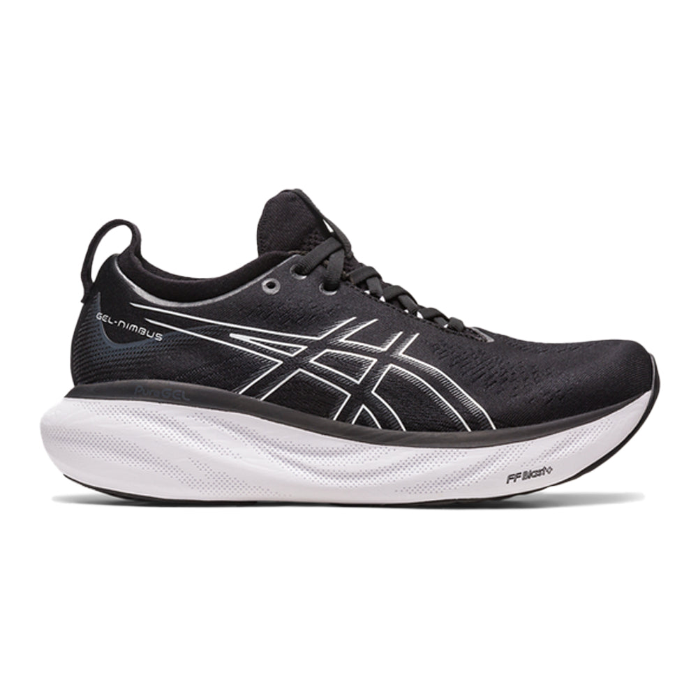 Women's Asics Gel-Nimbus 25, Black/Pure Silver, 5 D Wide