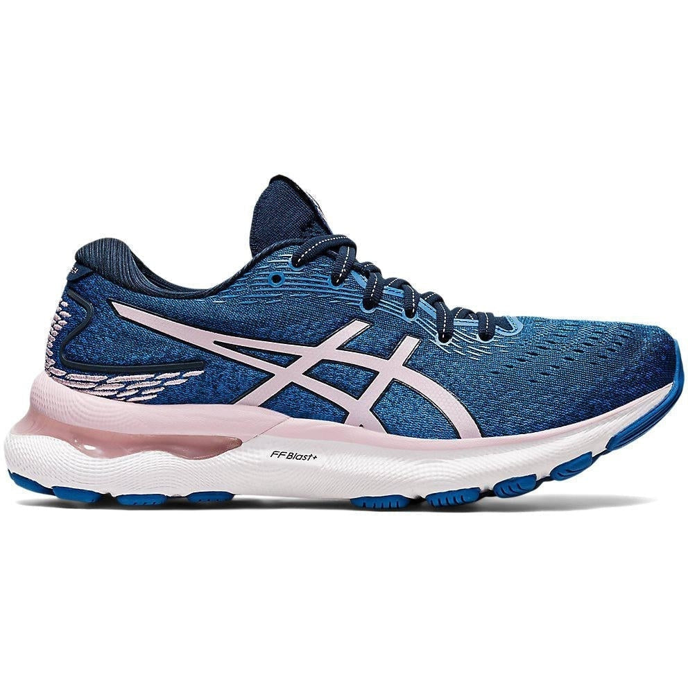 Women's Asics Gel-Nimbus 24, French Blue/Barely Rose, 8.5 D Wide