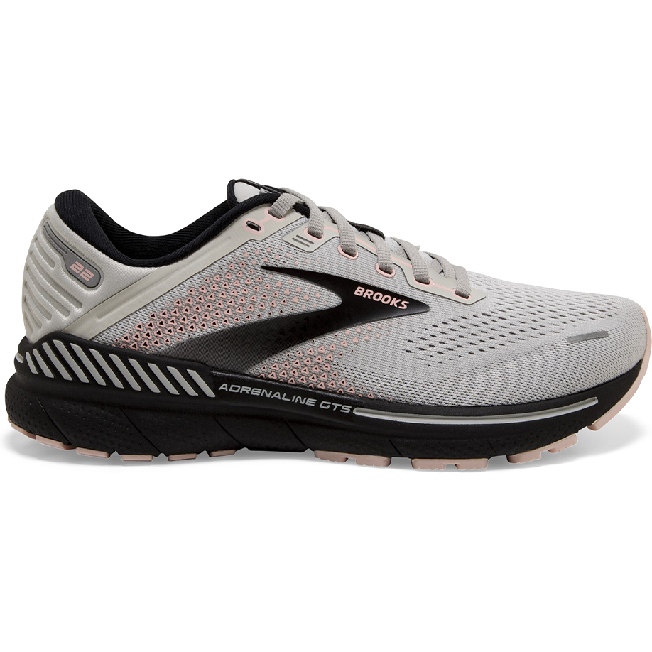 Women's Brooks Adrenaline GTS 22, Grey/Rose/Black, 10 B Medium