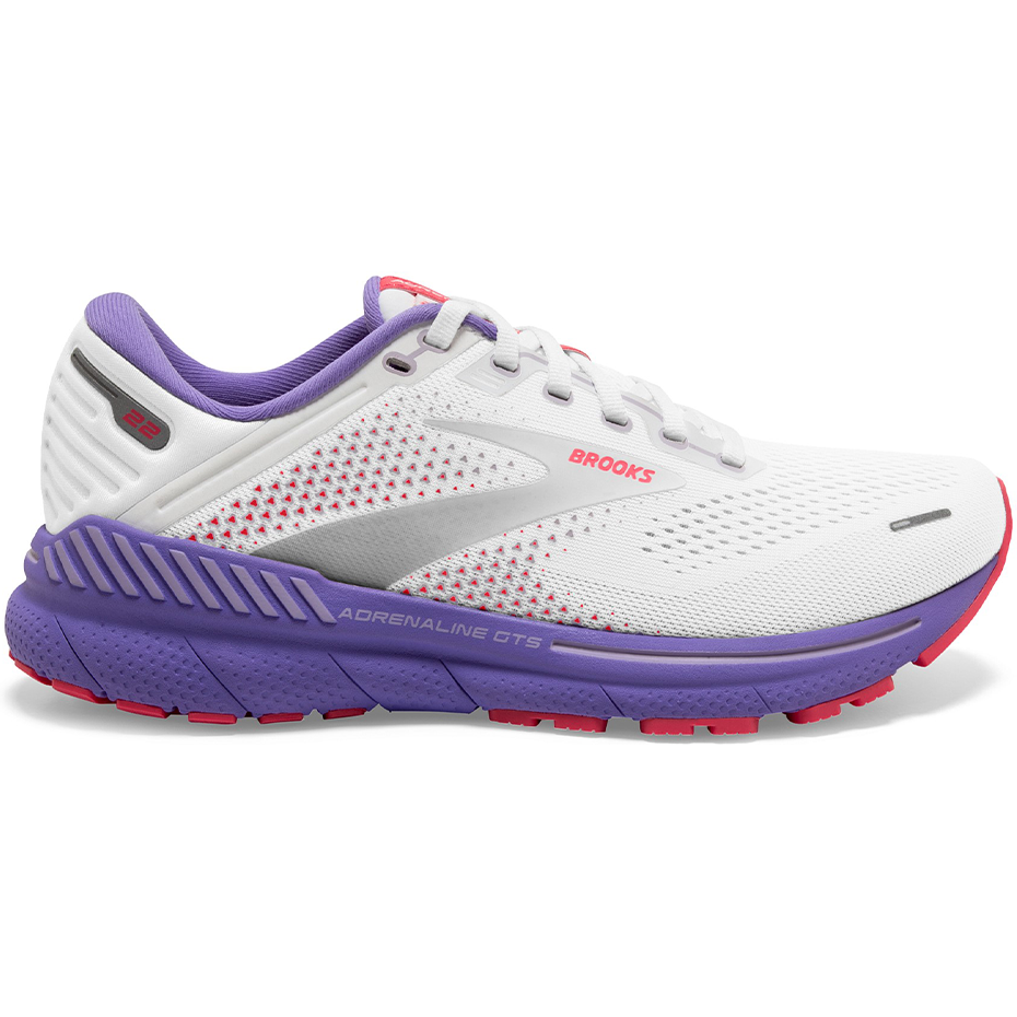 Women's Brooks Adrenaline GTS 22, White/Coral/Purple, 6 B Medium