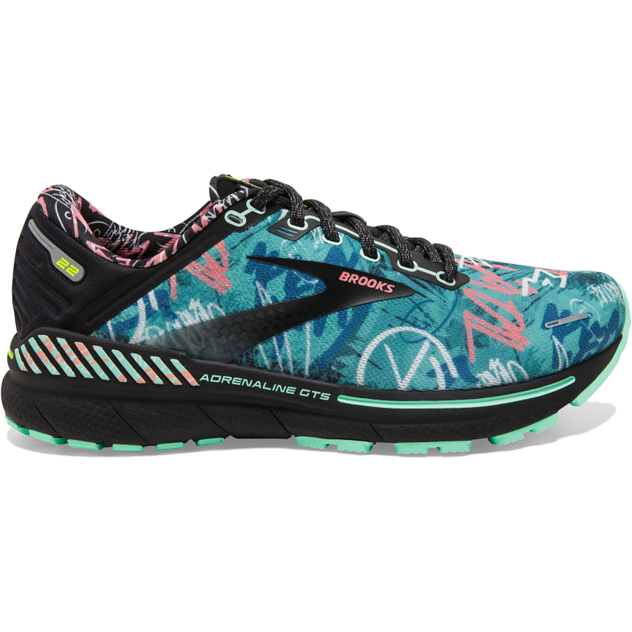 Women's Brooks Adrenaline GTS 22, Black/Yucca/Flamingo Pink, 6 B Medium