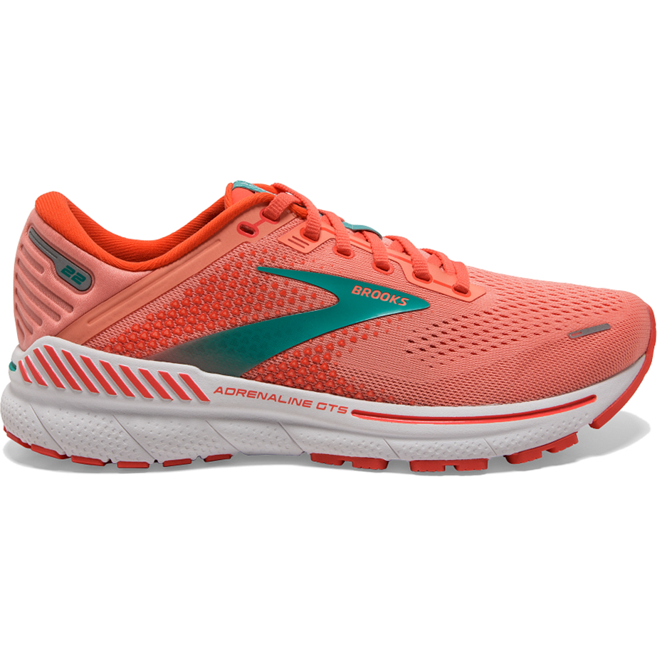 Women's Brooks Adrenaline GTS 22, Coral/Latigo Bay/White, 5 B Medium