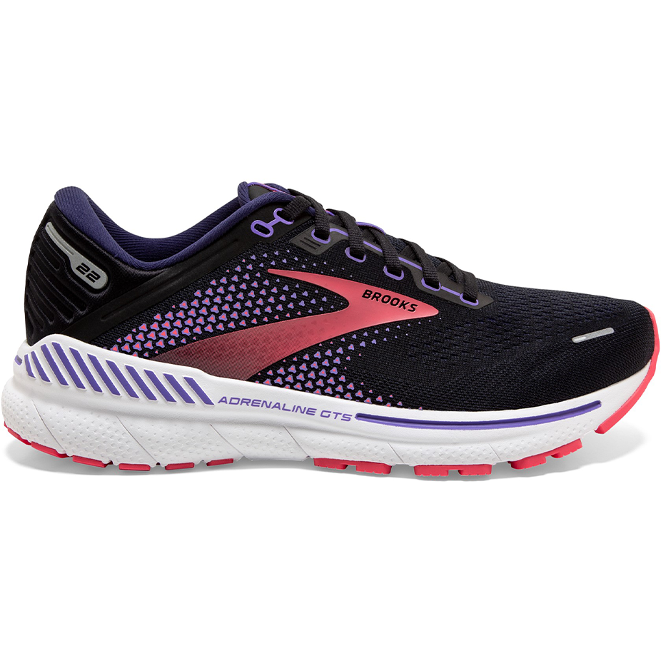 Women's Brooks Adrenaline GTS 22, Black/Purple/Coral, 7.5 B Medium