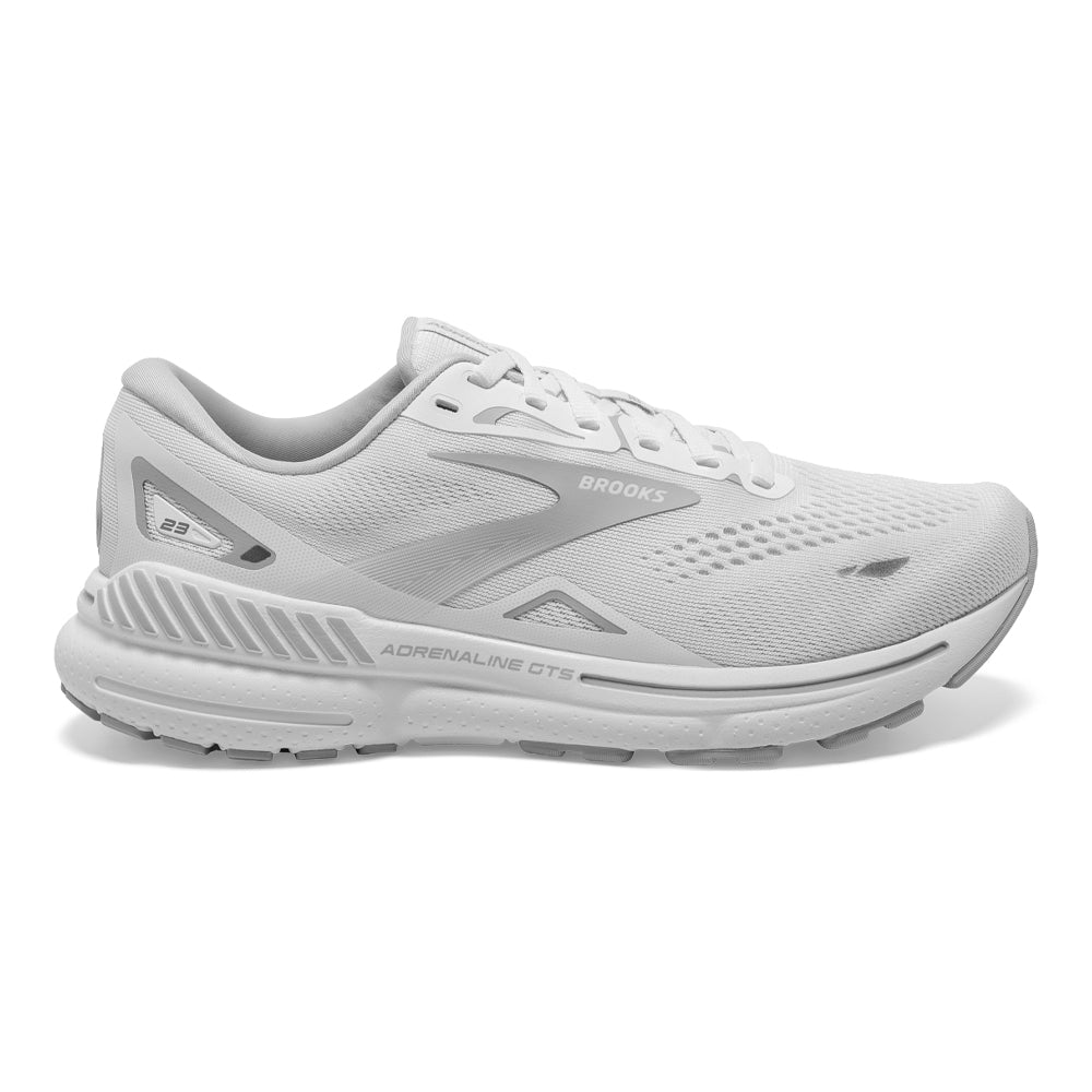 Women's Brooks Adrenaline GTS 23, White/Oyster/Silver, 8 B Medium