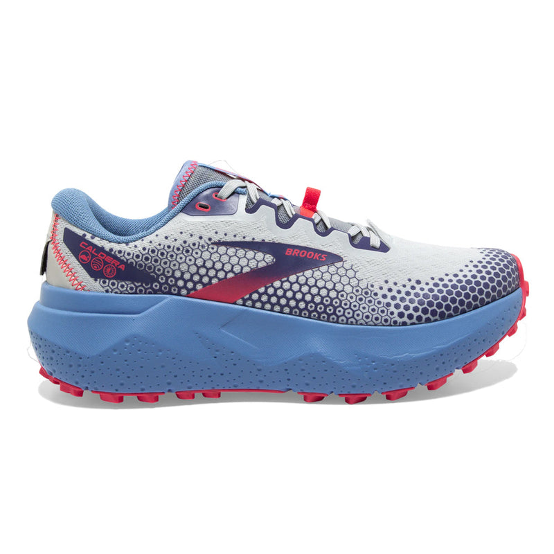 Women's Brooks Caldera 6, Oyster/Blissful Blue/Pink, 9.5 B Medium