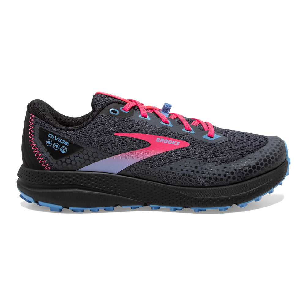 Women's Brooks Divide 3, Ebony/Black/Diva Pink, 10 B Medium
