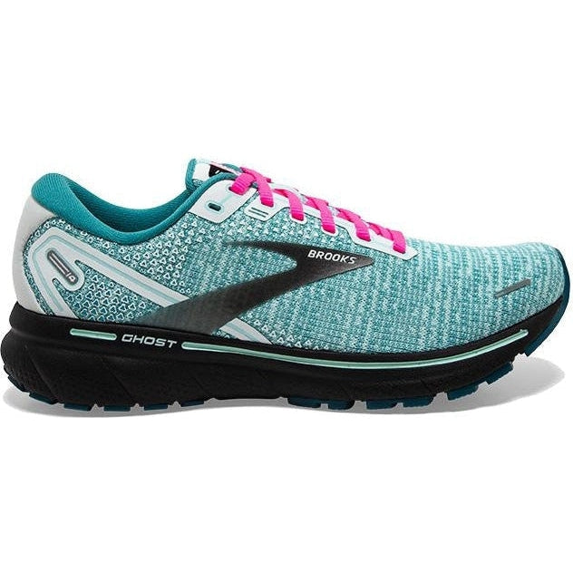 Women's Brooks Ghost 14, White/Black/Blue Light, 7 B Medium
