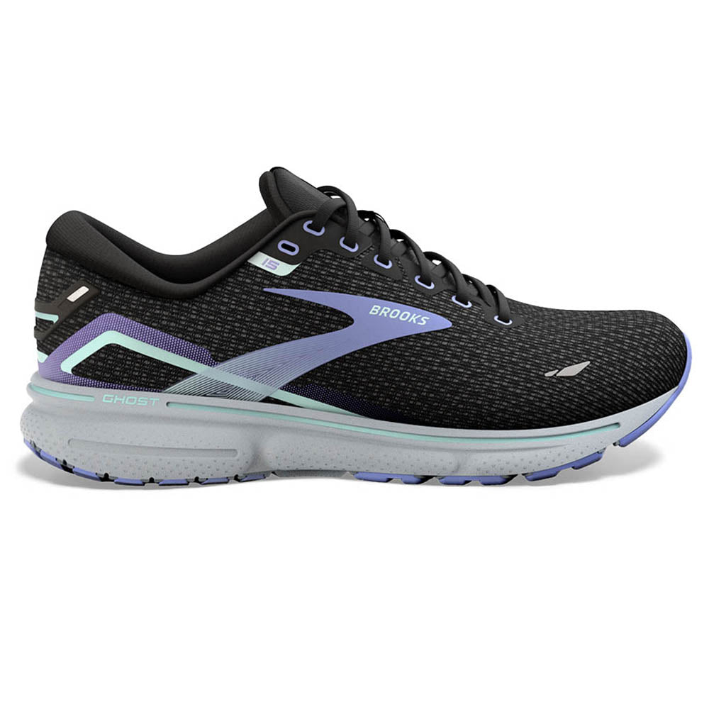 Women's Brooks Ghost 15, Black/Jacaranda/Salt, 8.5 B Medium