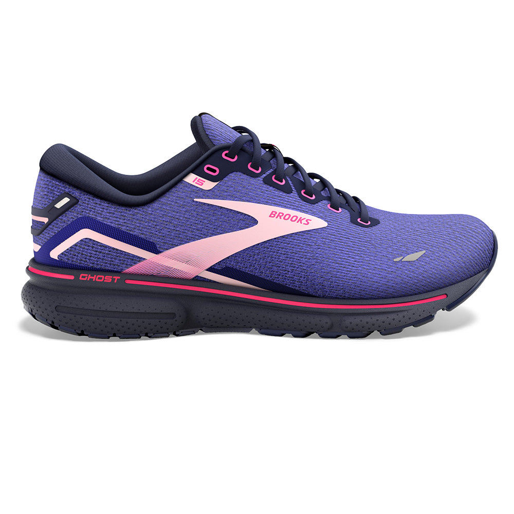 Women's Brooks Ghost 15, Blue/Peacoat/Pink, 6.5 B Medium