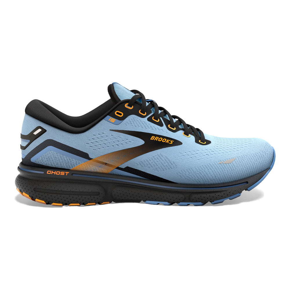 Women's Brooks Ghost 15, Light Blue/Black/Yellow, 10.5 B Medium