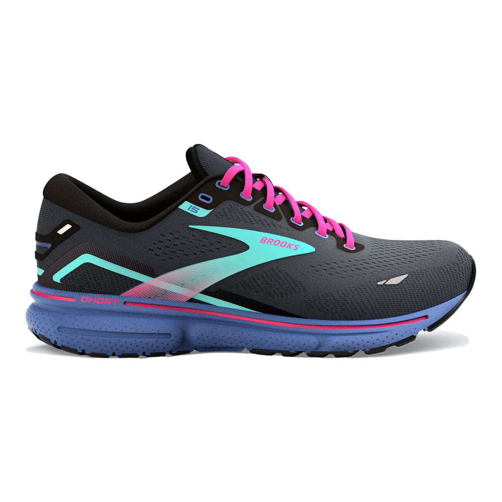 Women's Brooks Ghost 15, Black/Blue/Aruba, 5.5 B Medium
