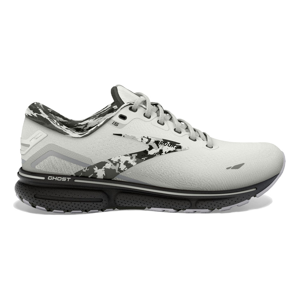 Women's Brooks Ghost 15, White/Ebony/Oyster, 12 B Medium