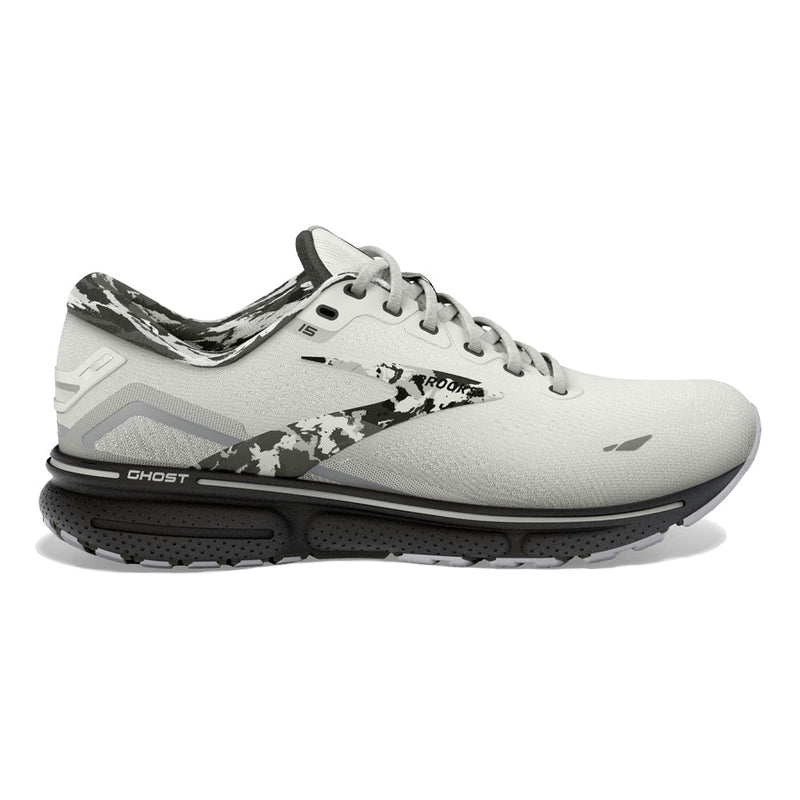 Women's Brooks Ghost 15, White/Ebony/Oyster, 6.5 B Medium