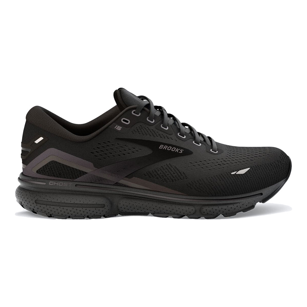 Women's Brooks Ghost 15, Black/Black/Ebony, 9.5 D Wide