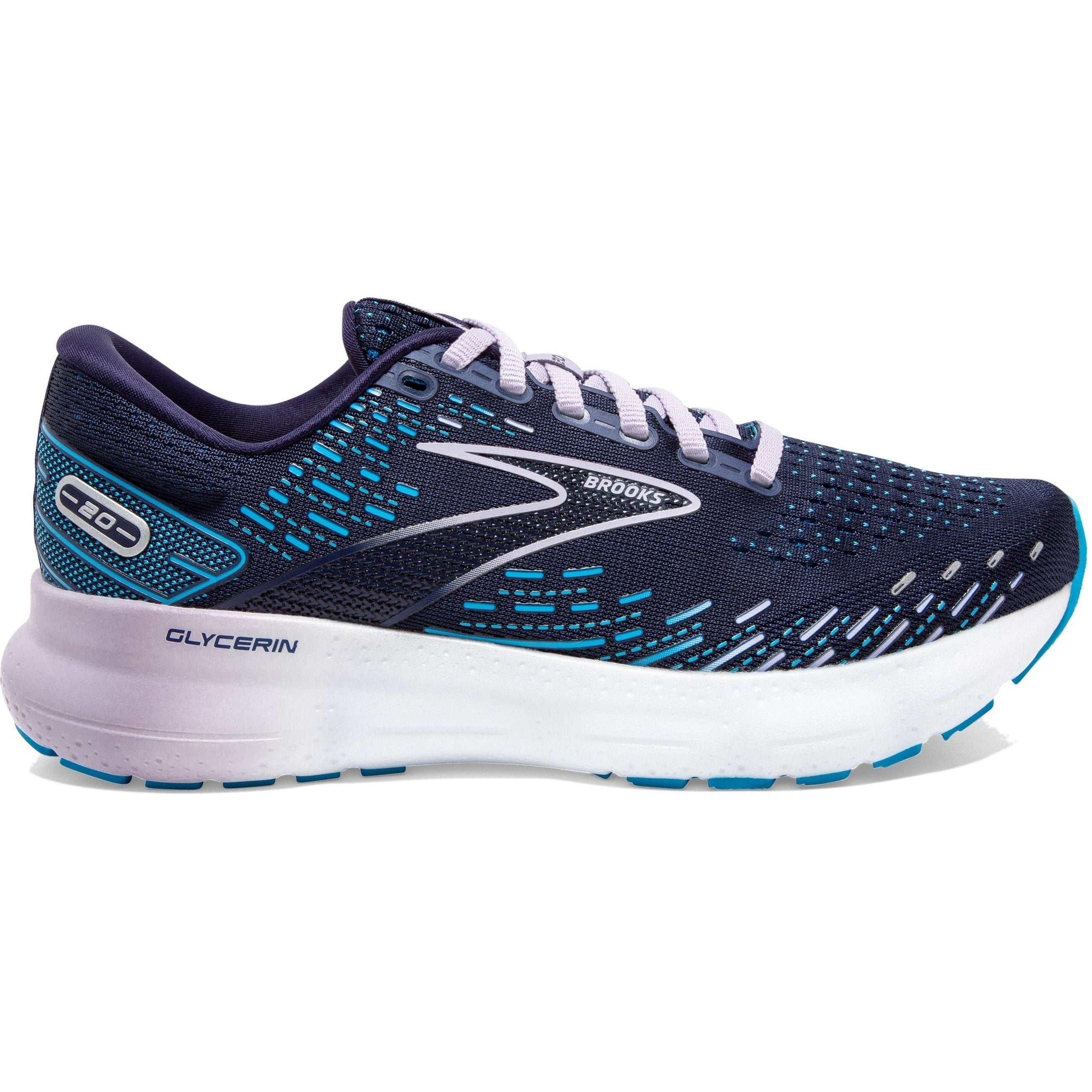 Women's Brooks Glycerin 20, Peacoat/Ocean/Pastel Lilac, 8 2A Narrow