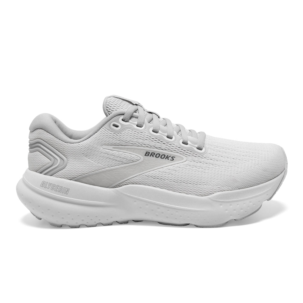 Women's Brooks Glycerin 21, White/White/Grey, 9 B Medium