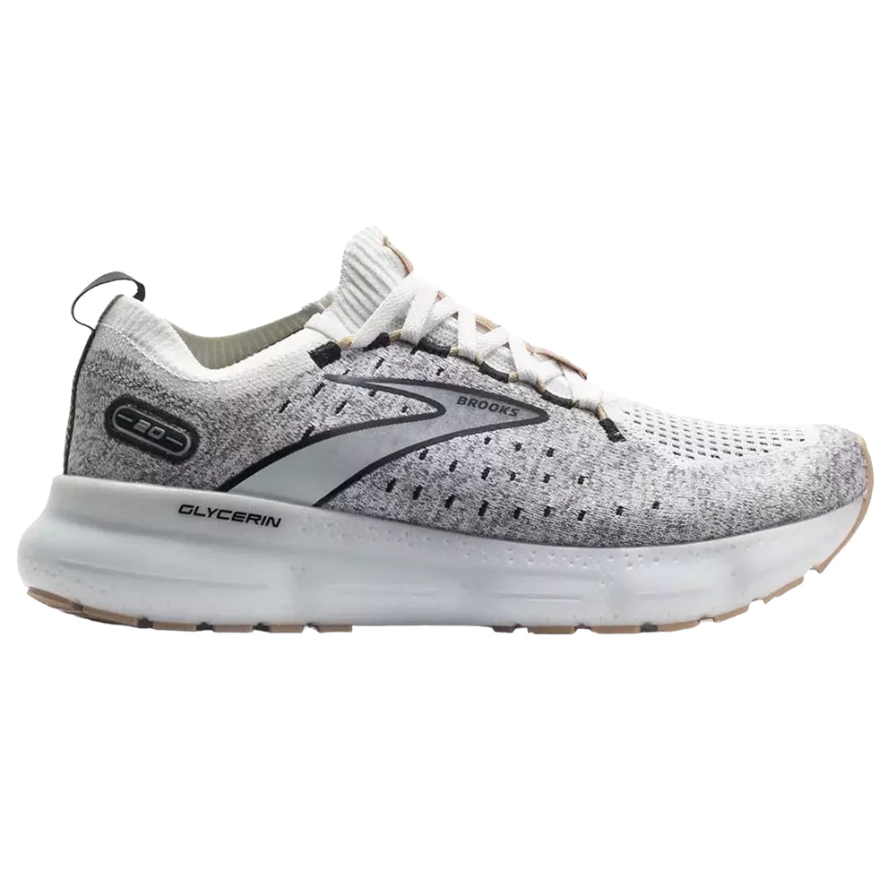 Women's Brooks Glycerin StealthFit 20, White/Black/Cream, 7 B Medium