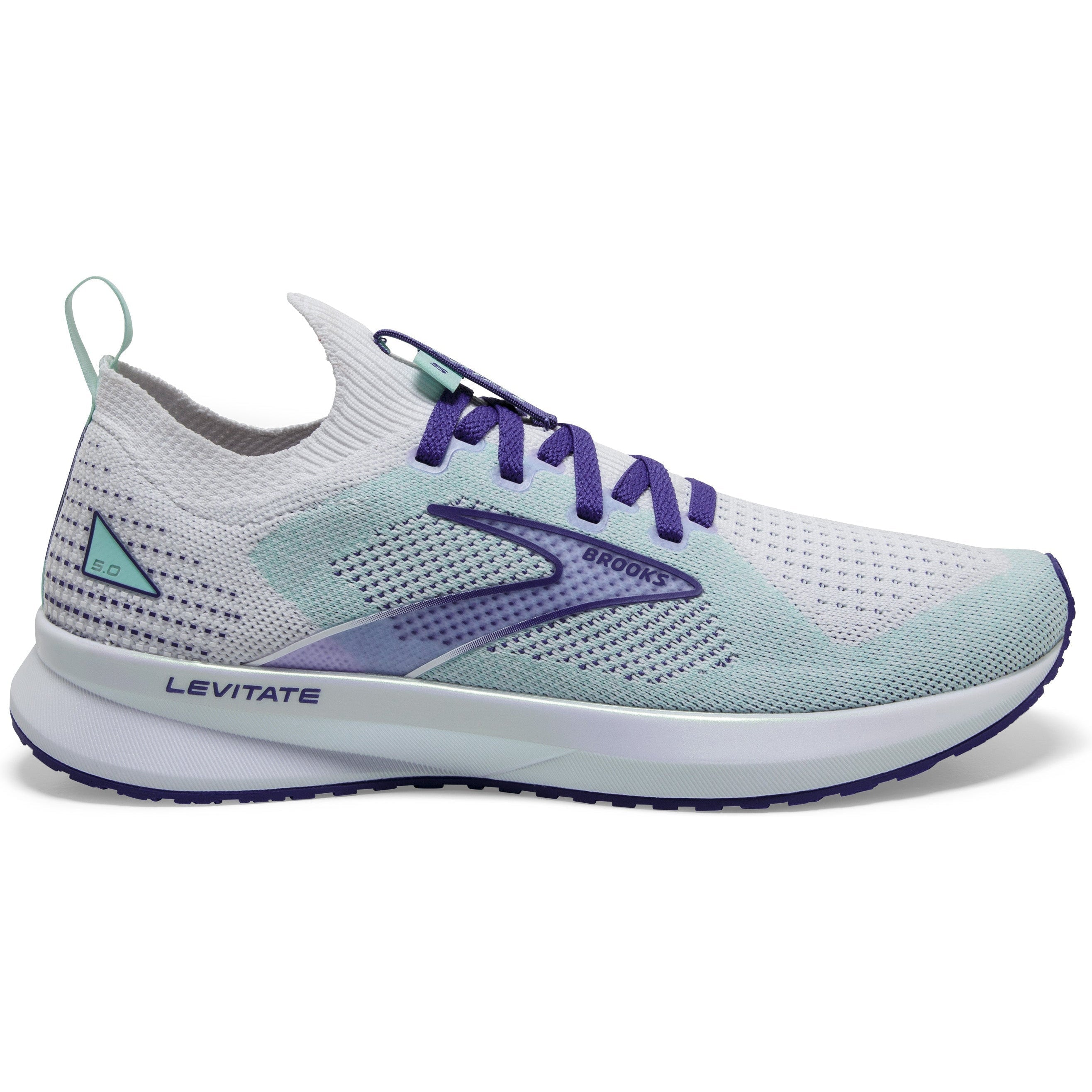 Women's Brooks Levitate Stealthfit 5, Grey/Aqua/Purple, 10 B Medium