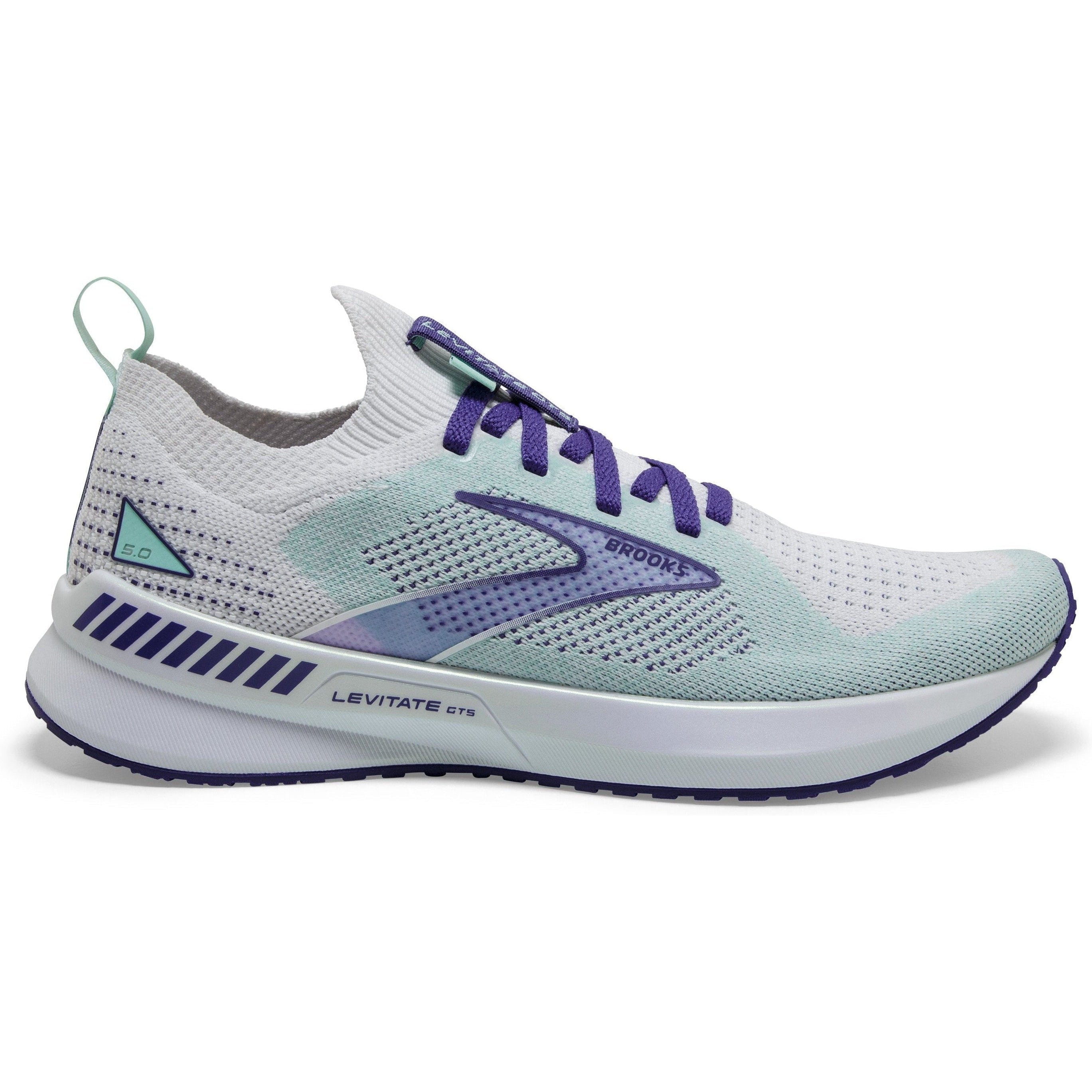Women's Brooks Levitate Stealthfit GTS 5, White/Navy Blue/Yucca, 7 B Medium