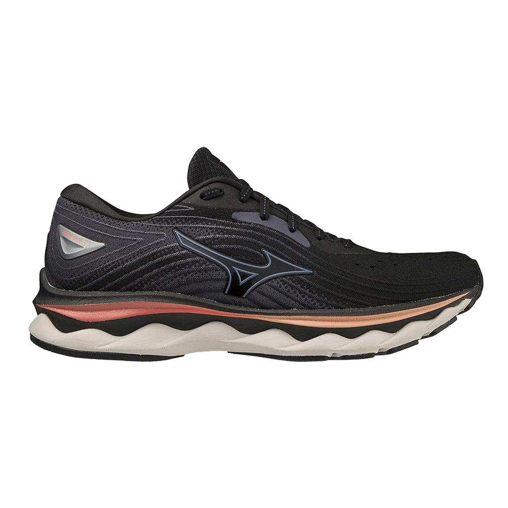 Women's Mizuno Wave Sky 6, Black/Quicksilver, 9 B Medium