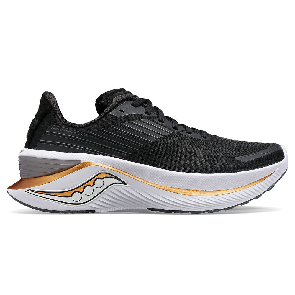 Women's Saucony Endorphin Shift 3, Black/Goldstrck, 6.5 B Medium