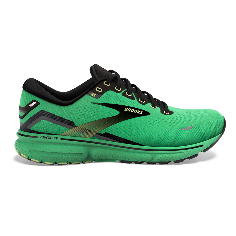 Men's Brooks Ghost 15, Green/Black/Sharp Green, 8 D Medium